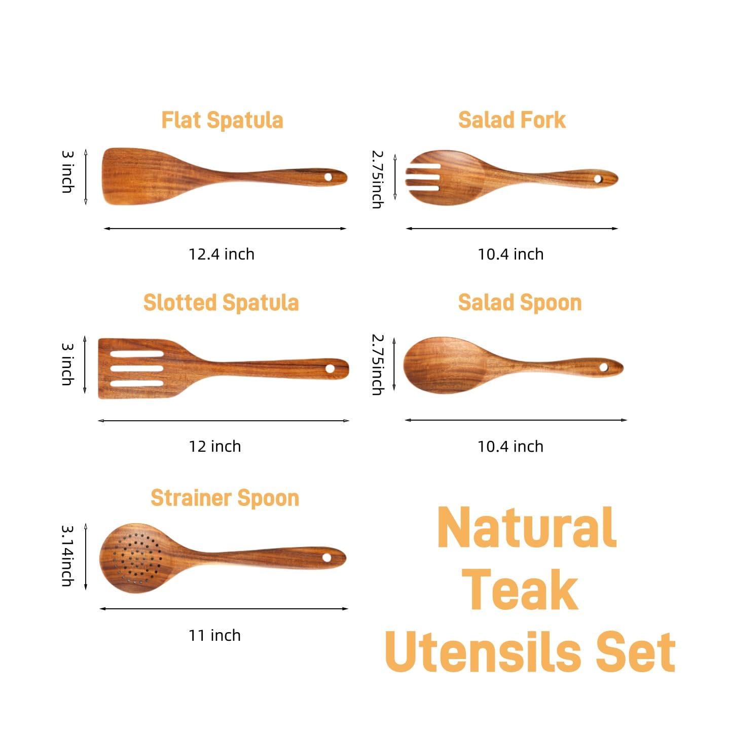 Yhendelion 5 Piece Wooden Spoons for Cooking - Natural Finish Wooden