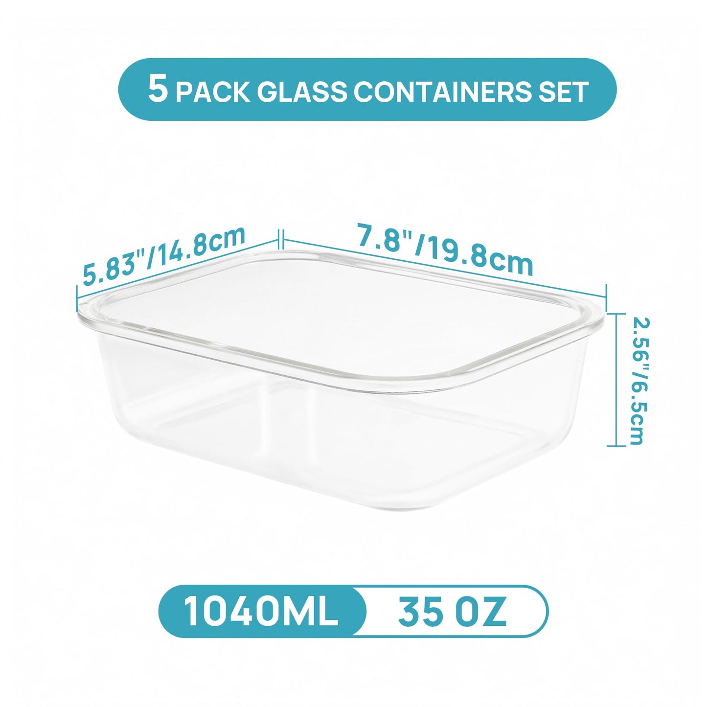 Vtopmart 5 Pack 35oz Glass Containers with Bamboo Lids,