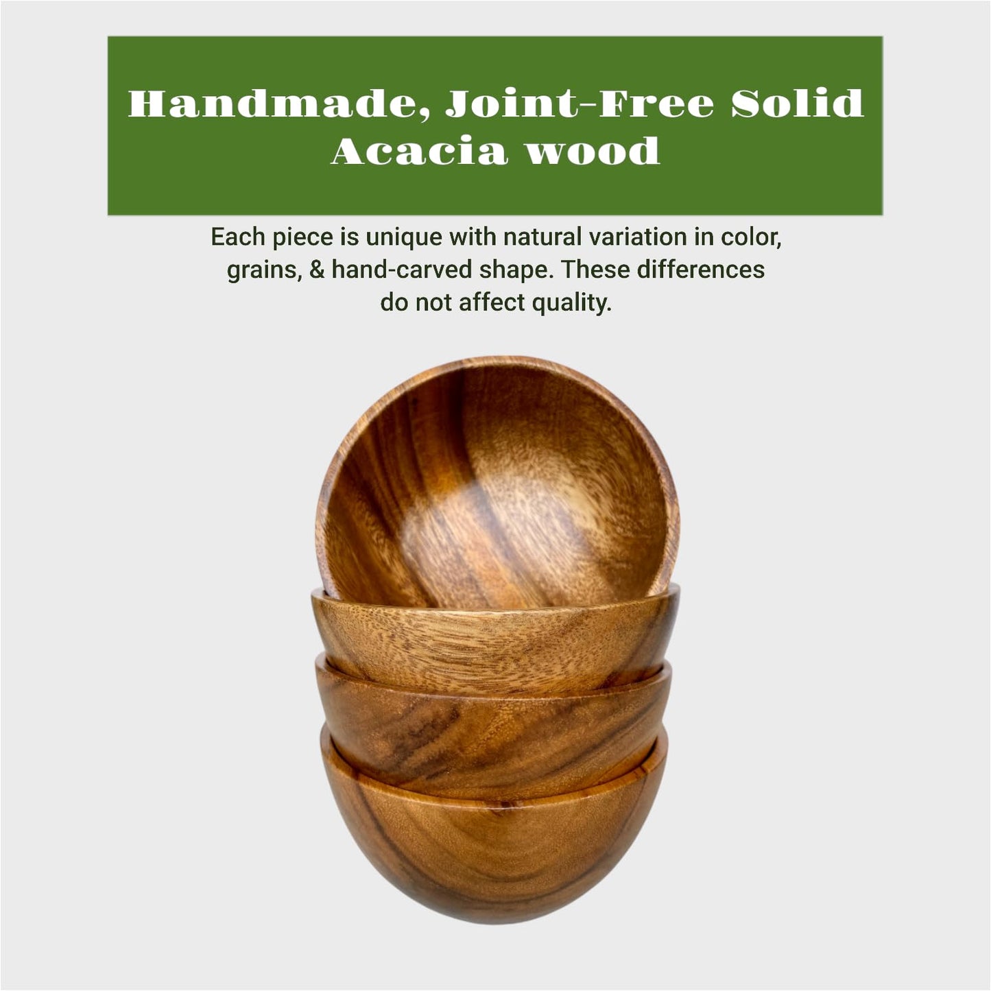 WRIGHTMART Acacia Wood Bowls, Set of 4,