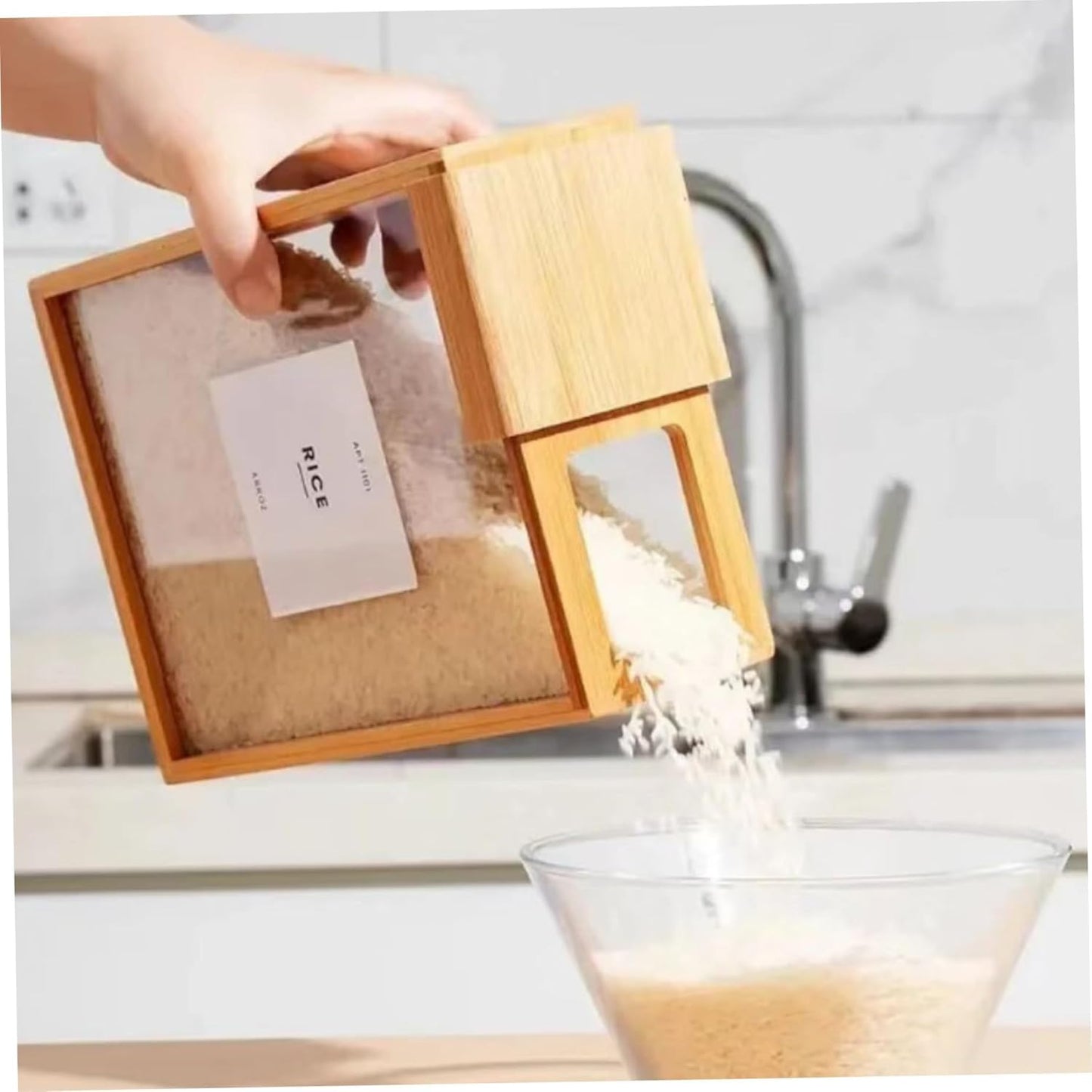 Wooden Cereal Storage Box, Clear Food Storage Box with Lid,