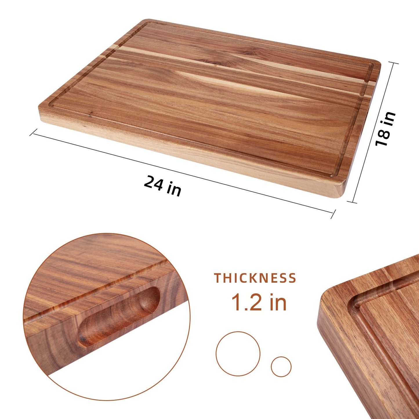 Large Acacia Wood Cutting Boards for Kitchen, 24 x 18 Inch