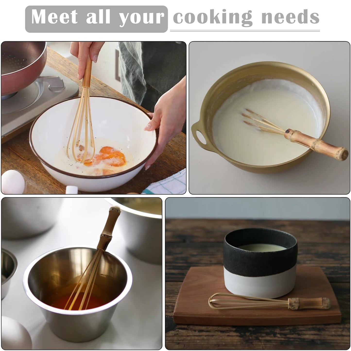 Wooden Whisk, Handcrafted Bamboo Whisks for Cooking Non Scratch