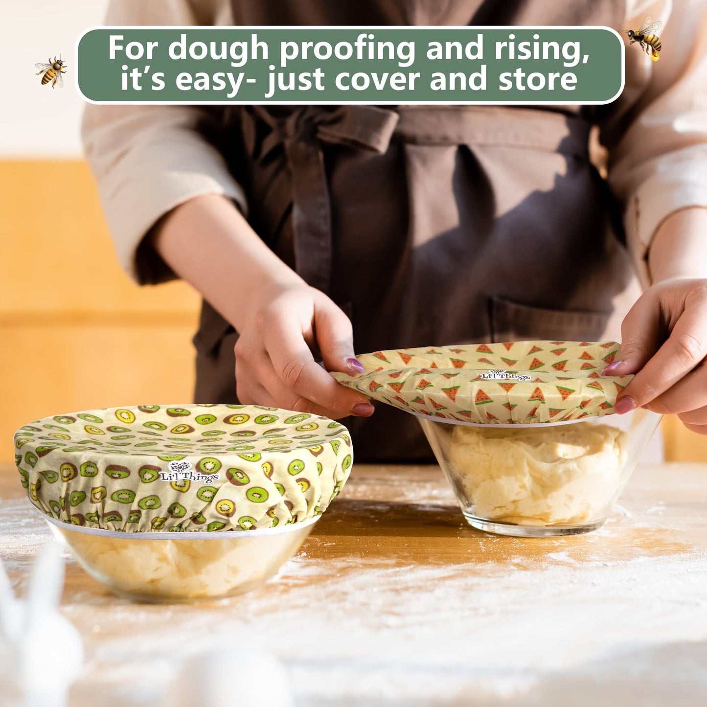 Li'l Things Beeswax Bowl Covers – Reusable Food Wrap Set of 5 | Eco-Friendly, Sustainable, Washable & Breathable Covers
