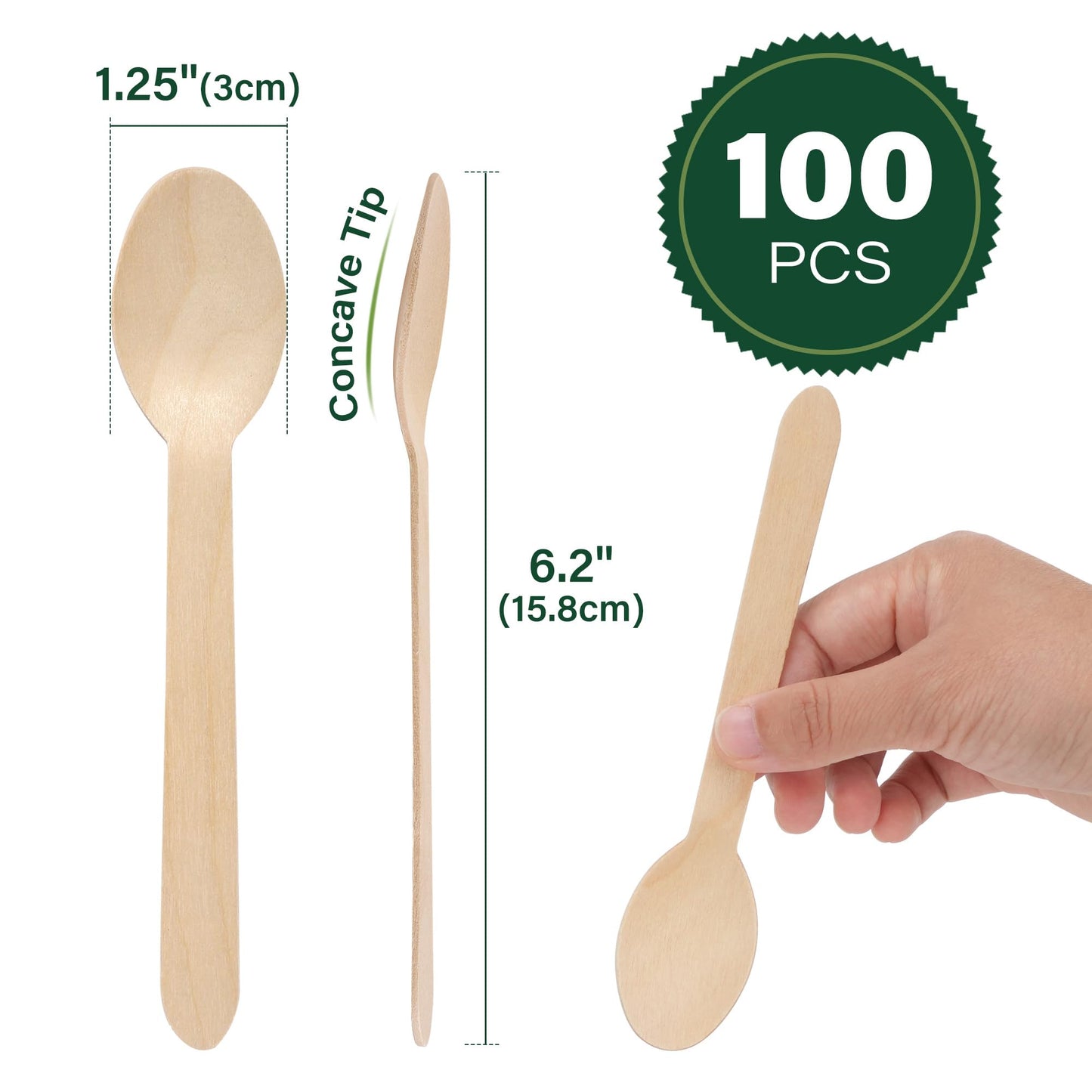 LotFancy Disposable Wooden Spoons, 100Pcs 6.25 inch