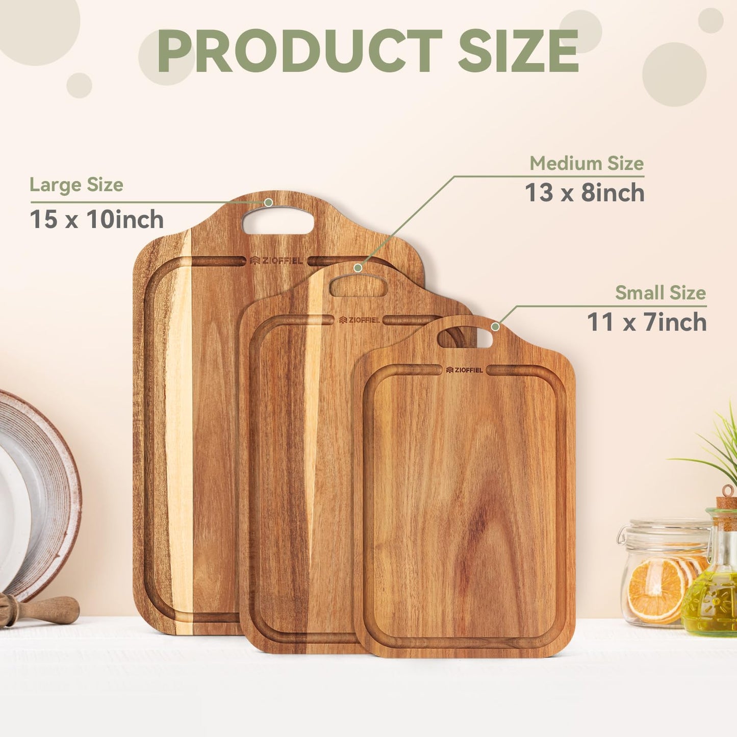 Acacia Wood Cutting Board Set of 3 Size with Holder,