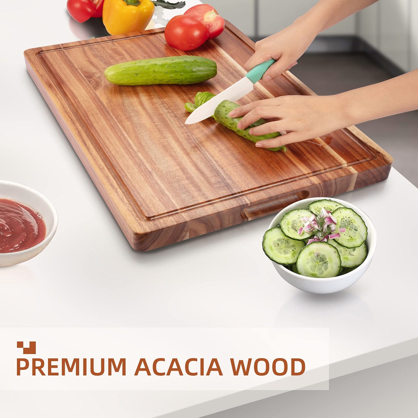 Large Acacia Wood Cutting Boards for Kitchen, 24 x 18 Inch