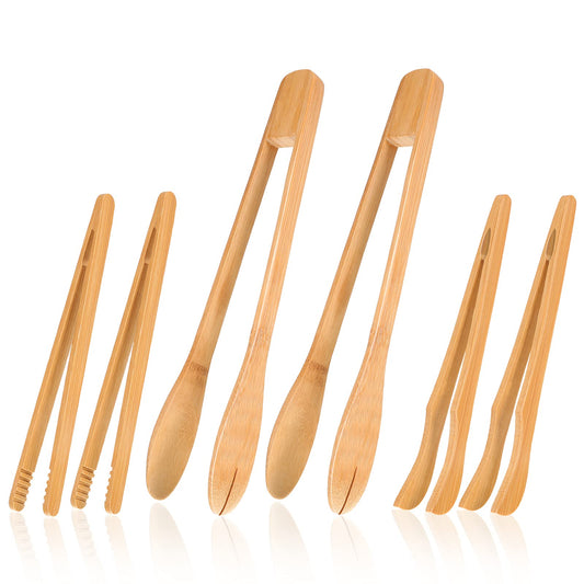 Zopeal 6 Pcs Bamboo Tongs for Cooking ,Wooden Toaster Tongs