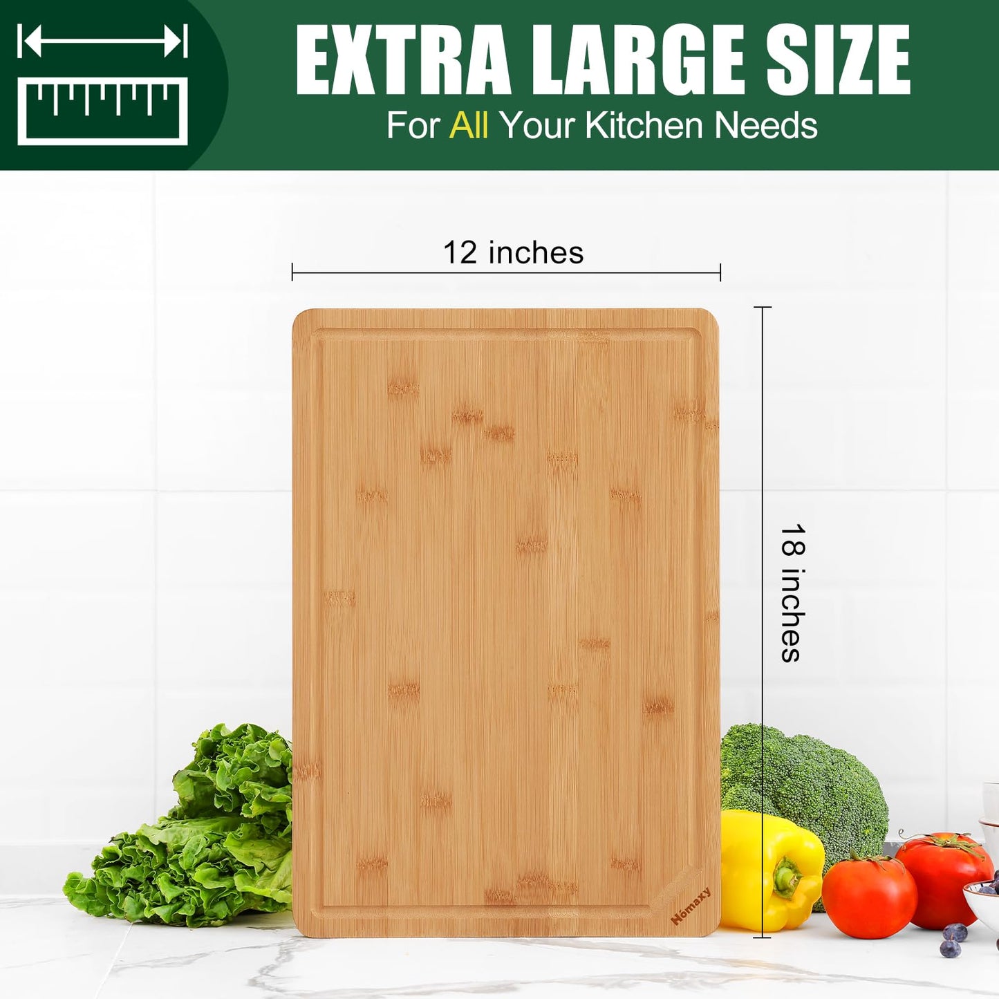 Homaxy Extra Large Organic Bamboo Cutting Boards for Kitchen, 18"x12"