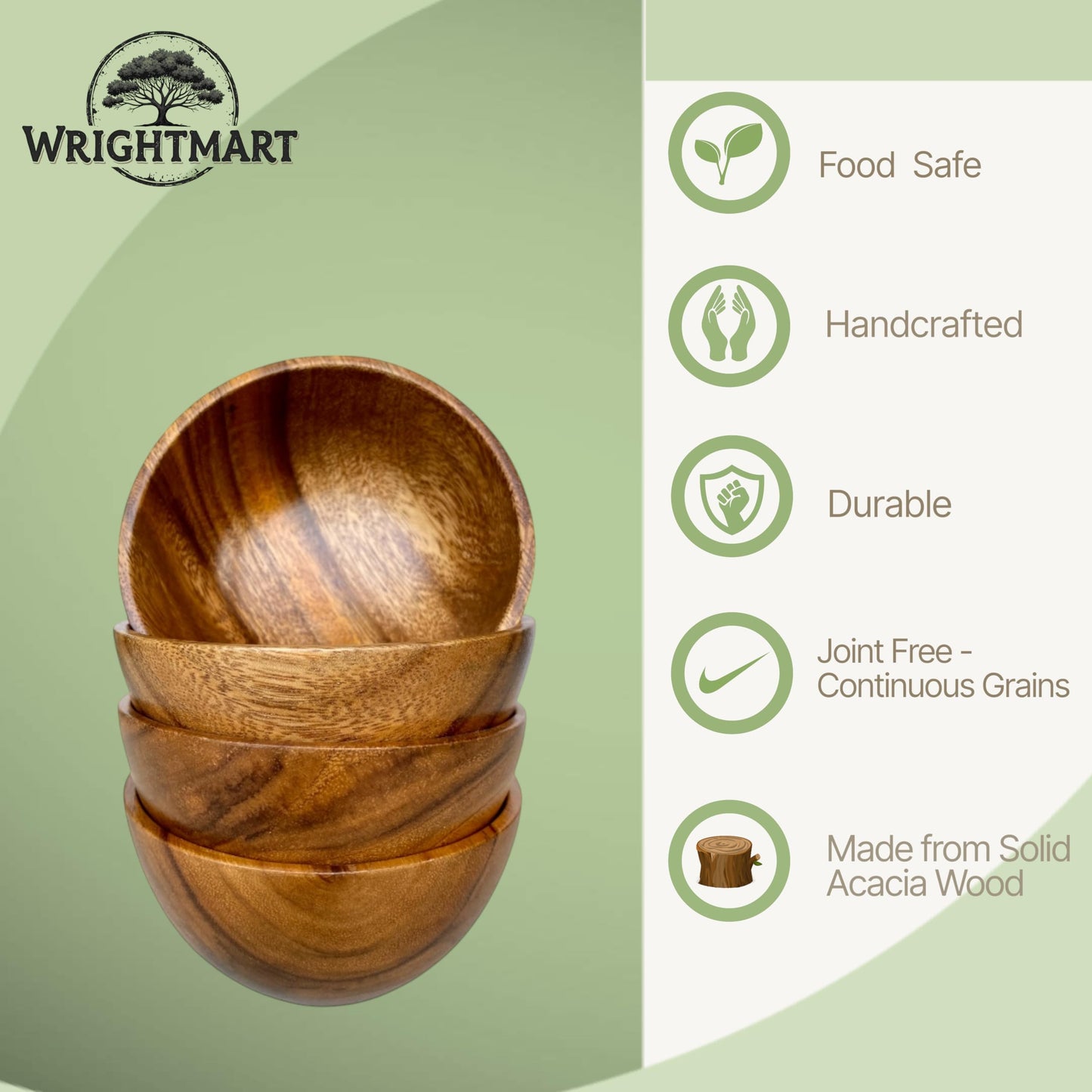 WRIGHTMART Acacia Wood Bowls, Set of 4,
