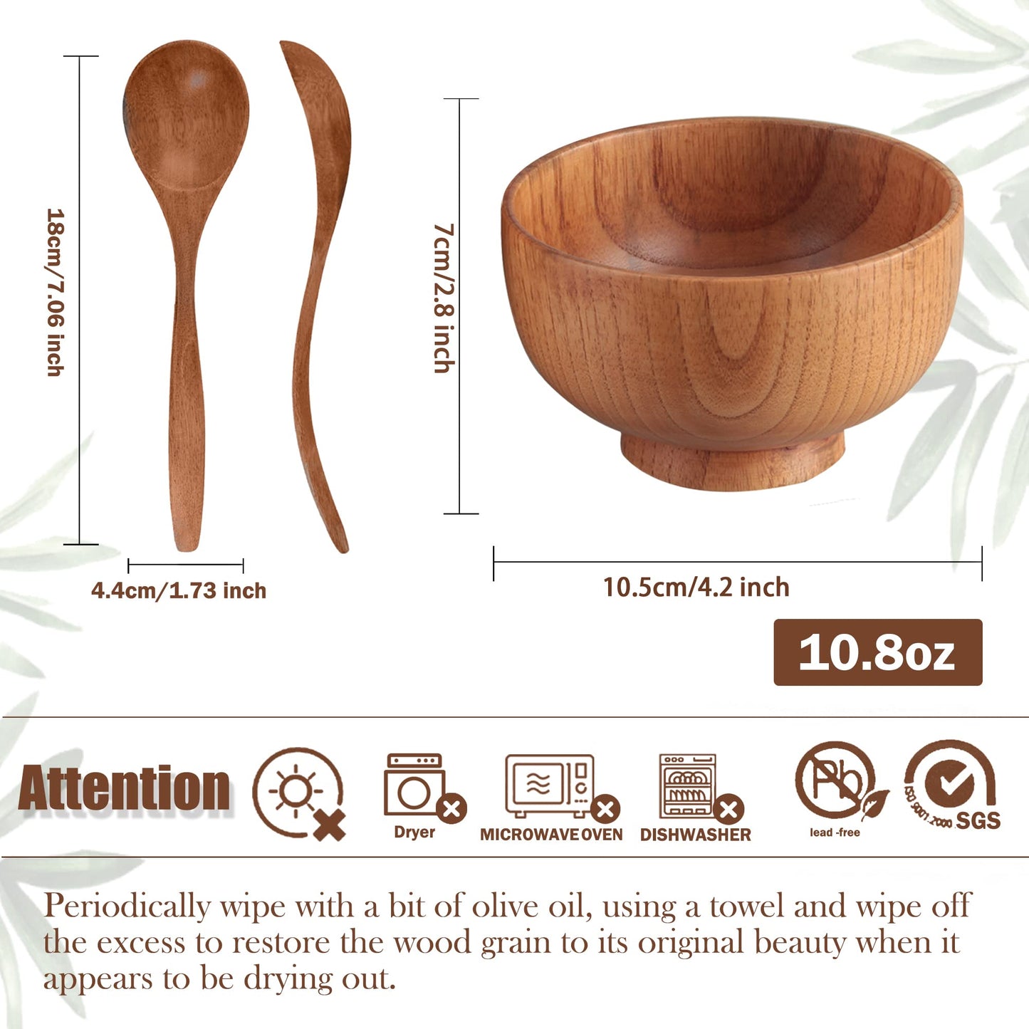 Originalidad Handmade Wood Bowls, Jujube Wooden Japanese Bowl with Matching Spoon for Rice, Soup, Dip, Salad, Tea, Decoration 4 Sets (4 Bowls 4.2 IN + 4 Spoons)