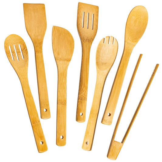 Eisinly Wooden Spoons for Cooking 7-Piece, Kitchen Nonstick Bamboo Cooking Utensils Set,
