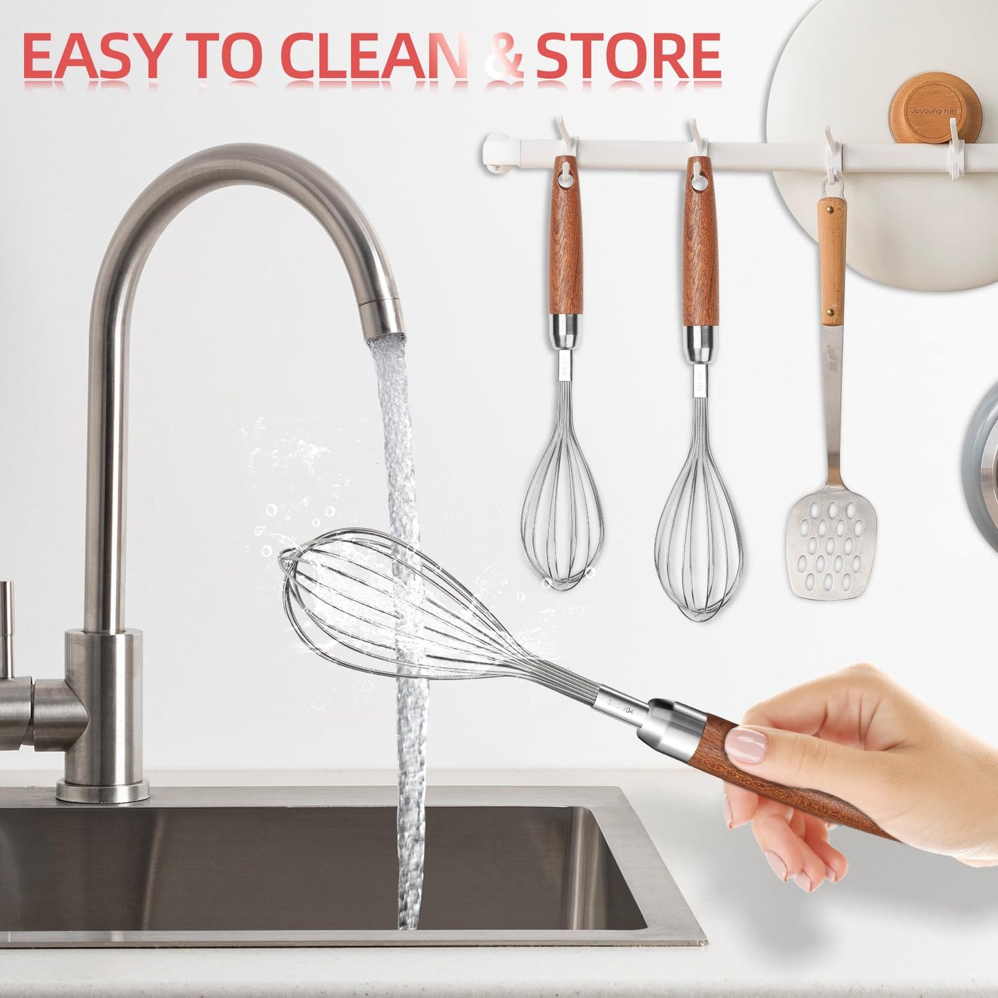 Whisk for Cooking,Stainless Steel Wire Wooden Handle