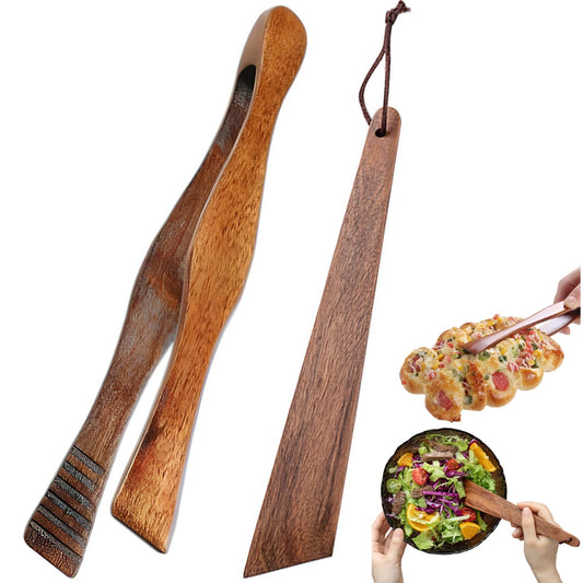 Essential Wooden Spatula Tong Set for Kitchens