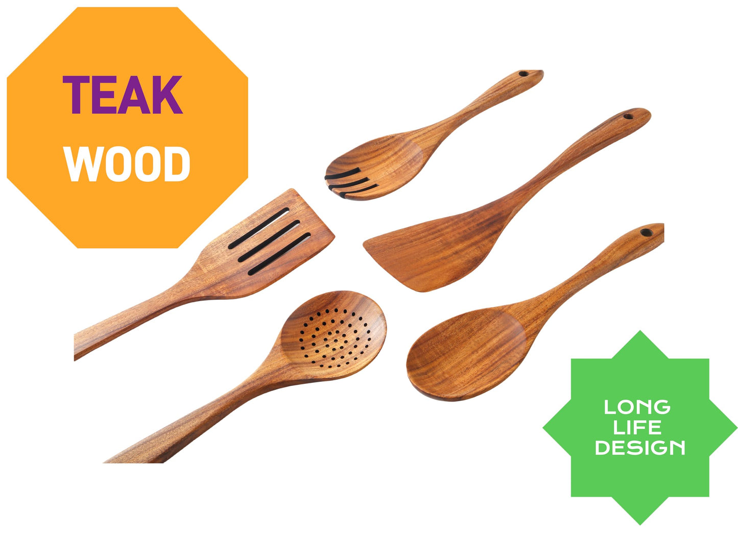Yhendelion 5 Piece Wooden Spoons for Cooking - Natural Finish Wooden