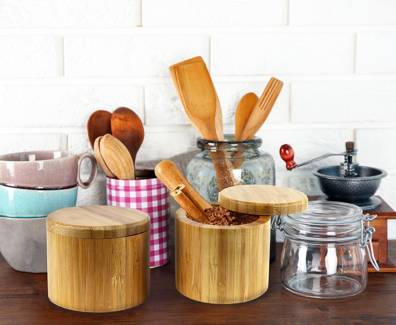 Estilo 2 pc Premium Bamboo Salt and Pepper Bowls,
