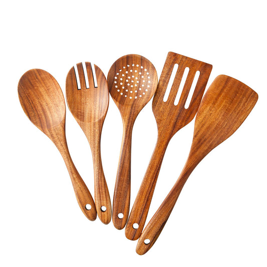 Yhendelion 5 Piece Wooden Spoons for Cooking - Natural Finish Wooden