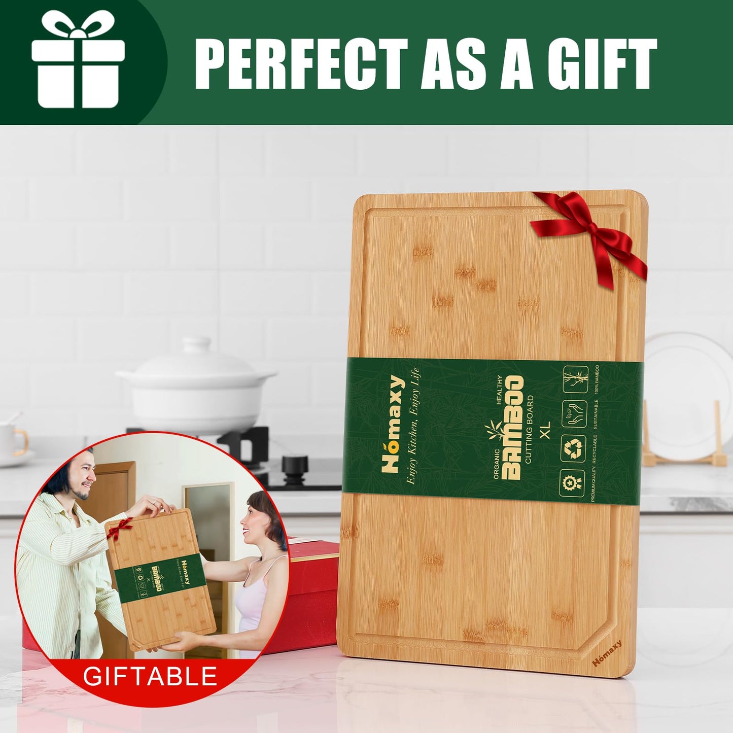 Homaxy Extra Large Organic Bamboo Cutting Boards for Kitchen, 18"x12"