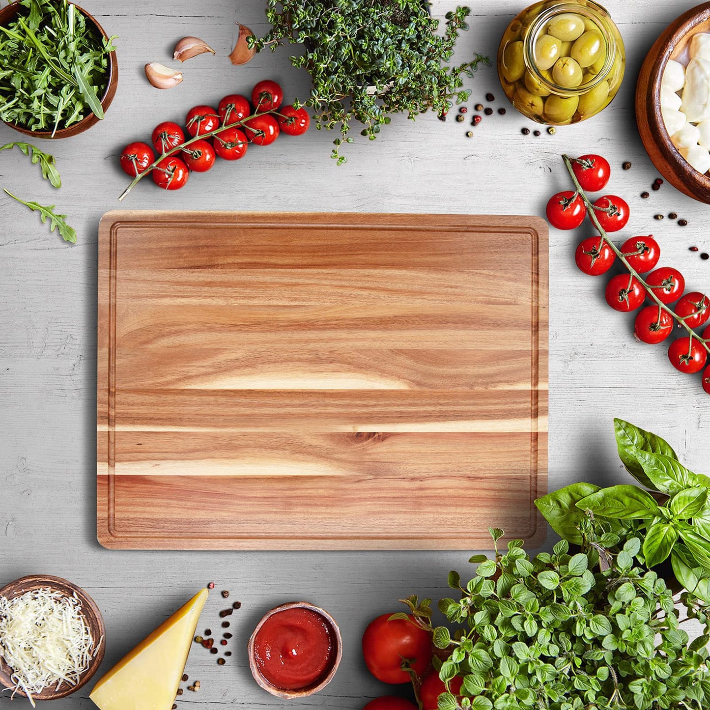 Large Acacia Wood Cutting Boards for Kitchen, 24 x 18 Inch