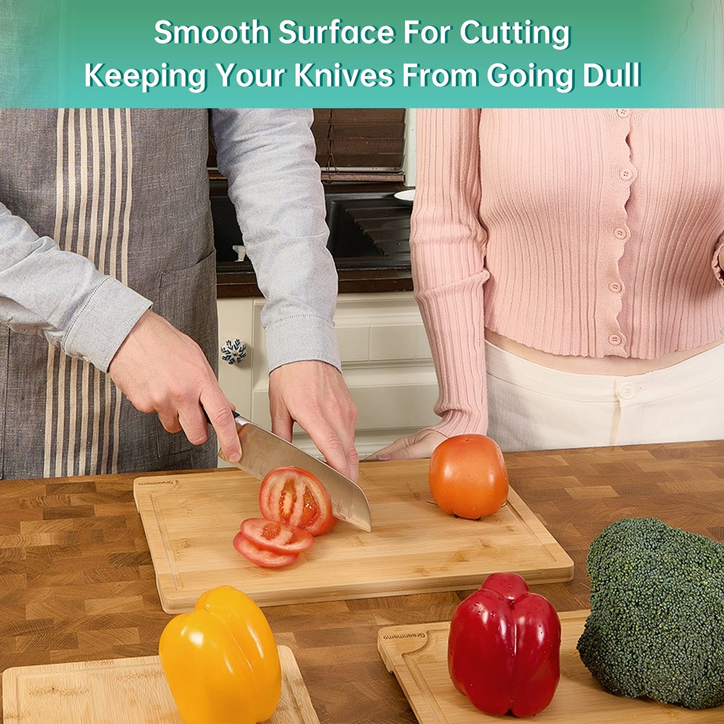 Bamboo Cutting Boards for Kitchen, Wood Cutting Board with Holder,