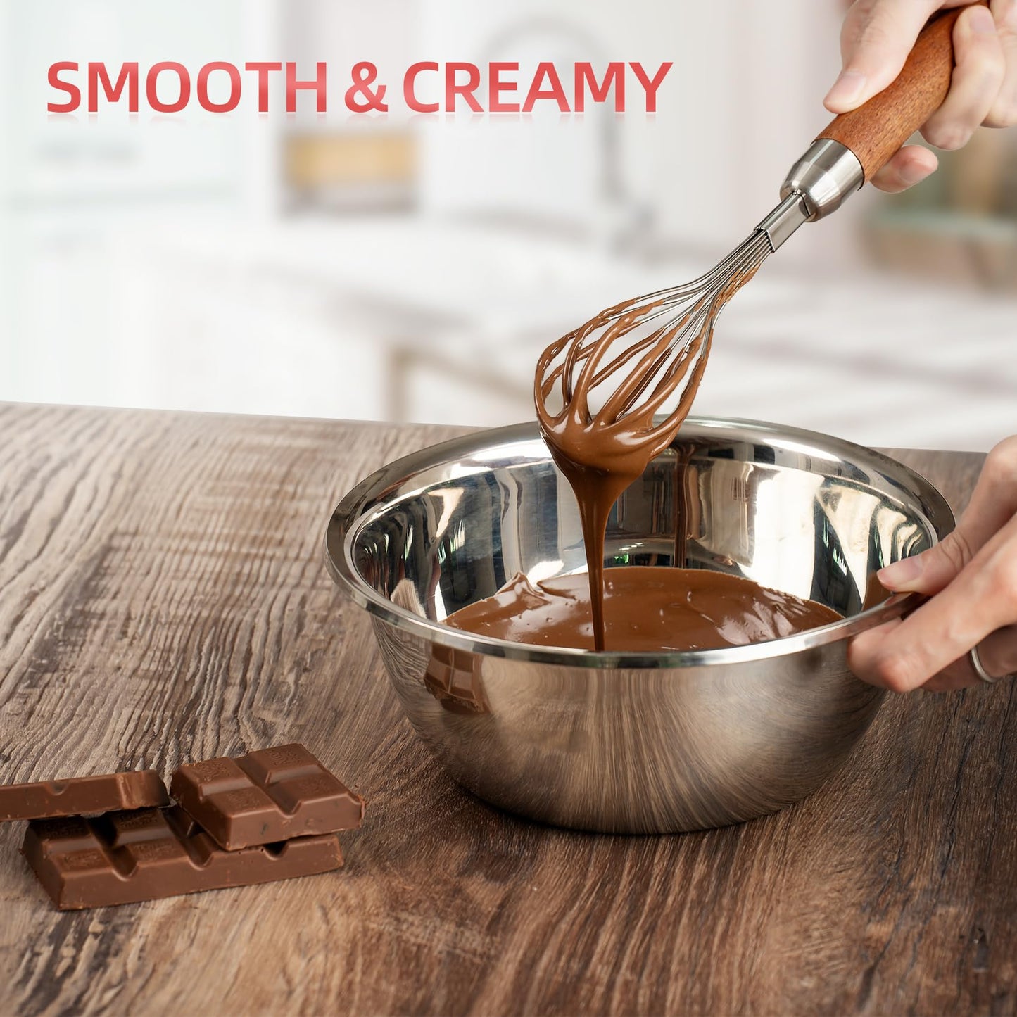 Whisk for Cooking,Stainless Steel Wire Wooden Handle