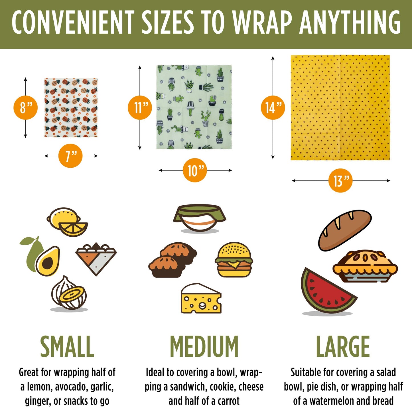 Trifecta Living Co. Versatile Beeswax Wraps,Set of 7-Fresh Food Keeper, Durable & Easily Cleaned, Sustainable