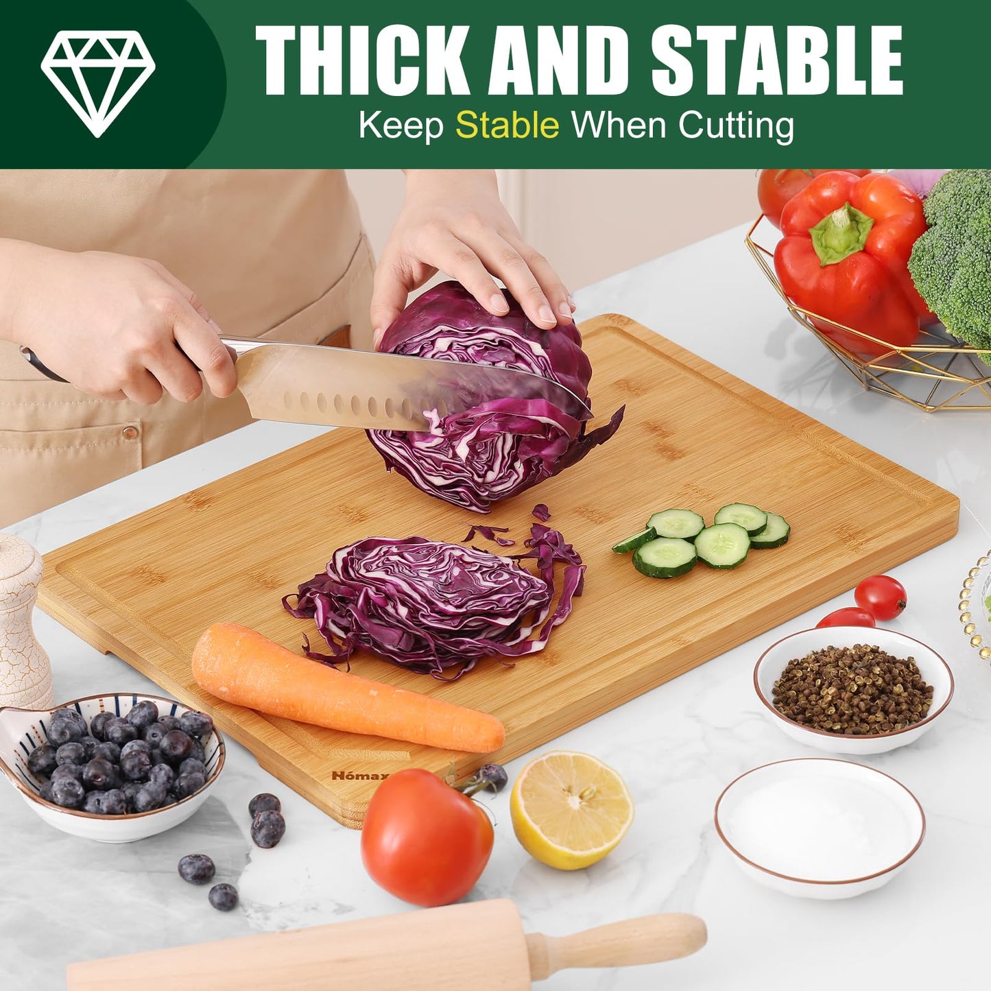 Homaxy Extra Large Organic Bamboo Cutting Boards for Kitchen, 18"x12"