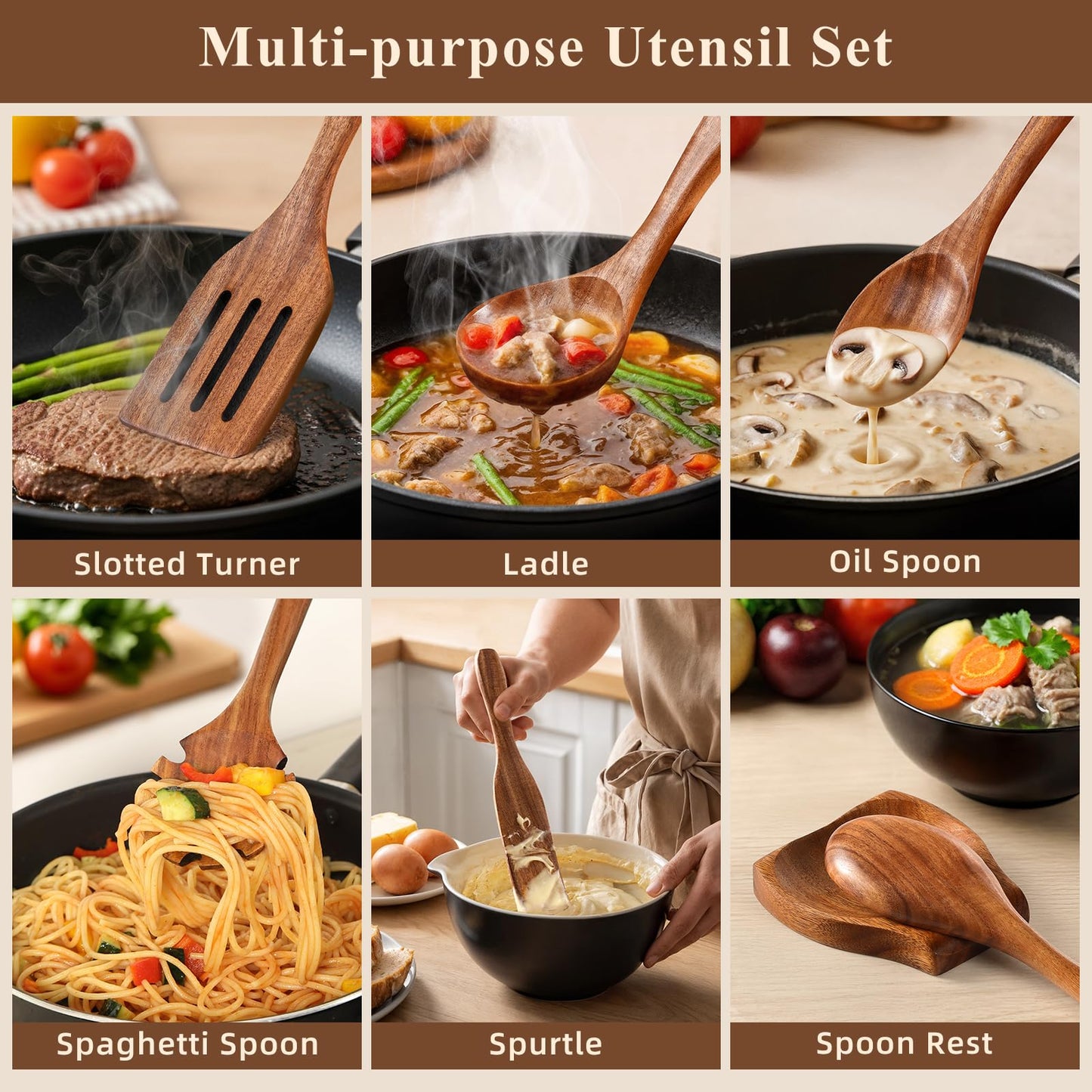12 Pcs Nonstick Wooden Cooking Spoons