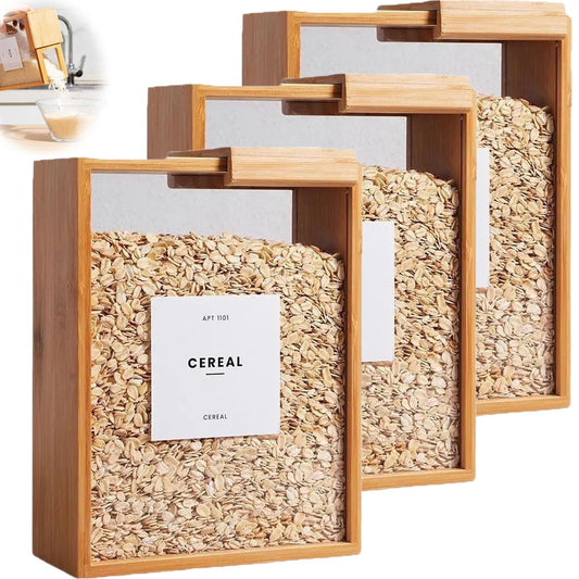 Wooden Cereal Storage Box, Clear Food Storage Box with Lid,