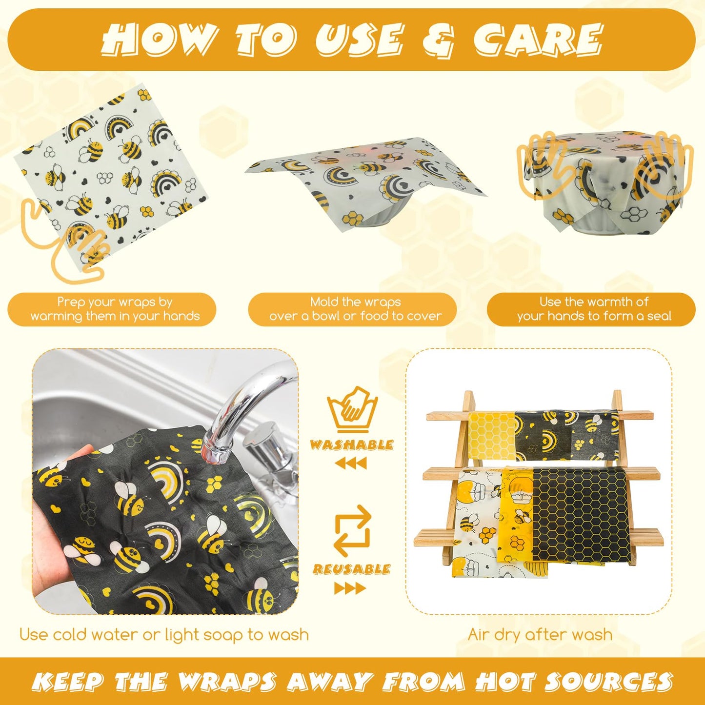 Tranqun 27 Pack Beeswax Wraps for Food Reusable Beeswax Assorted Bread Storage Wrap Fresh Food