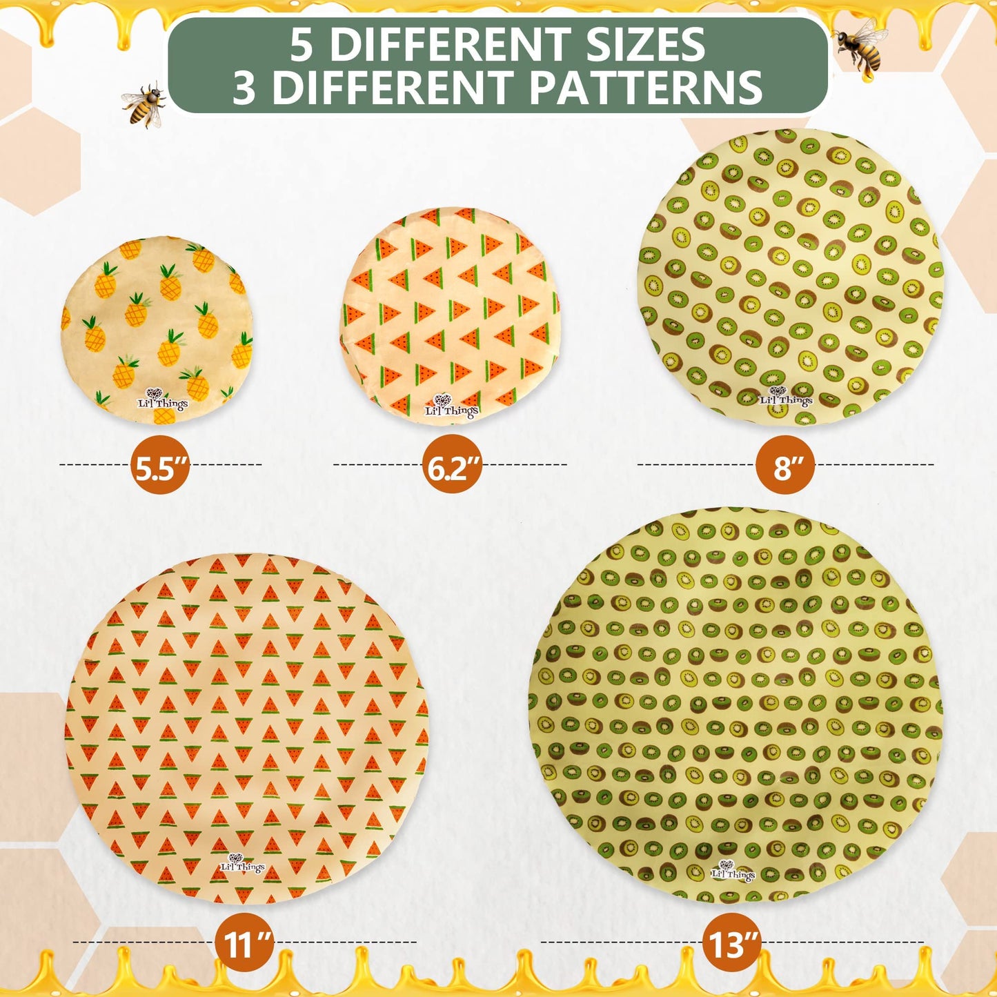 Li'l Things Beeswax Bowl Covers – Reusable Food Wrap Set of 5 | Eco-Friendly, Sustainable, Washable & Breathable Covers