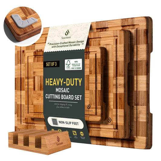 3 Pack Heavy Duty Bamboo Cutting Board Set Non Toxic
