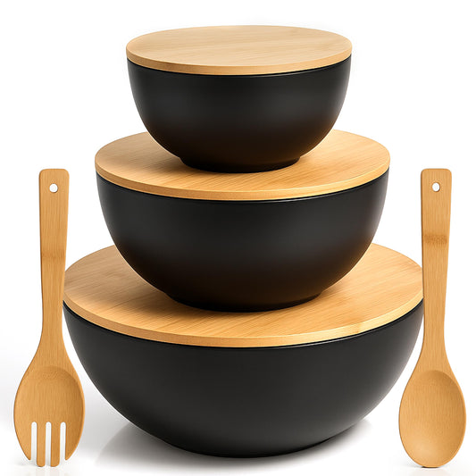 Vdomus Salad Serving Bowls with Lidand Spoons - Set of 3