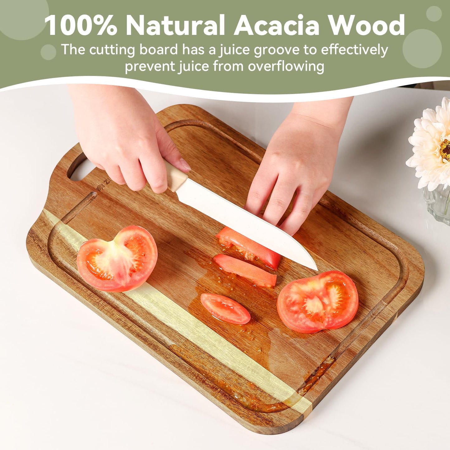 Acacia Wood Cutting Board Set of 3 Size with Holder,