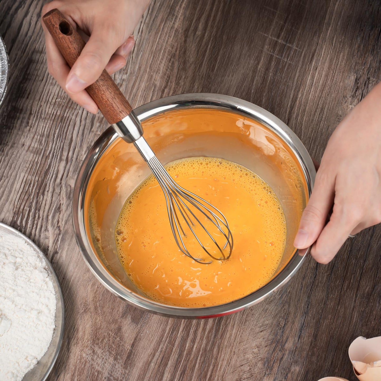 Whisk for Cooking,Stainless Steel Wire Wooden Handle