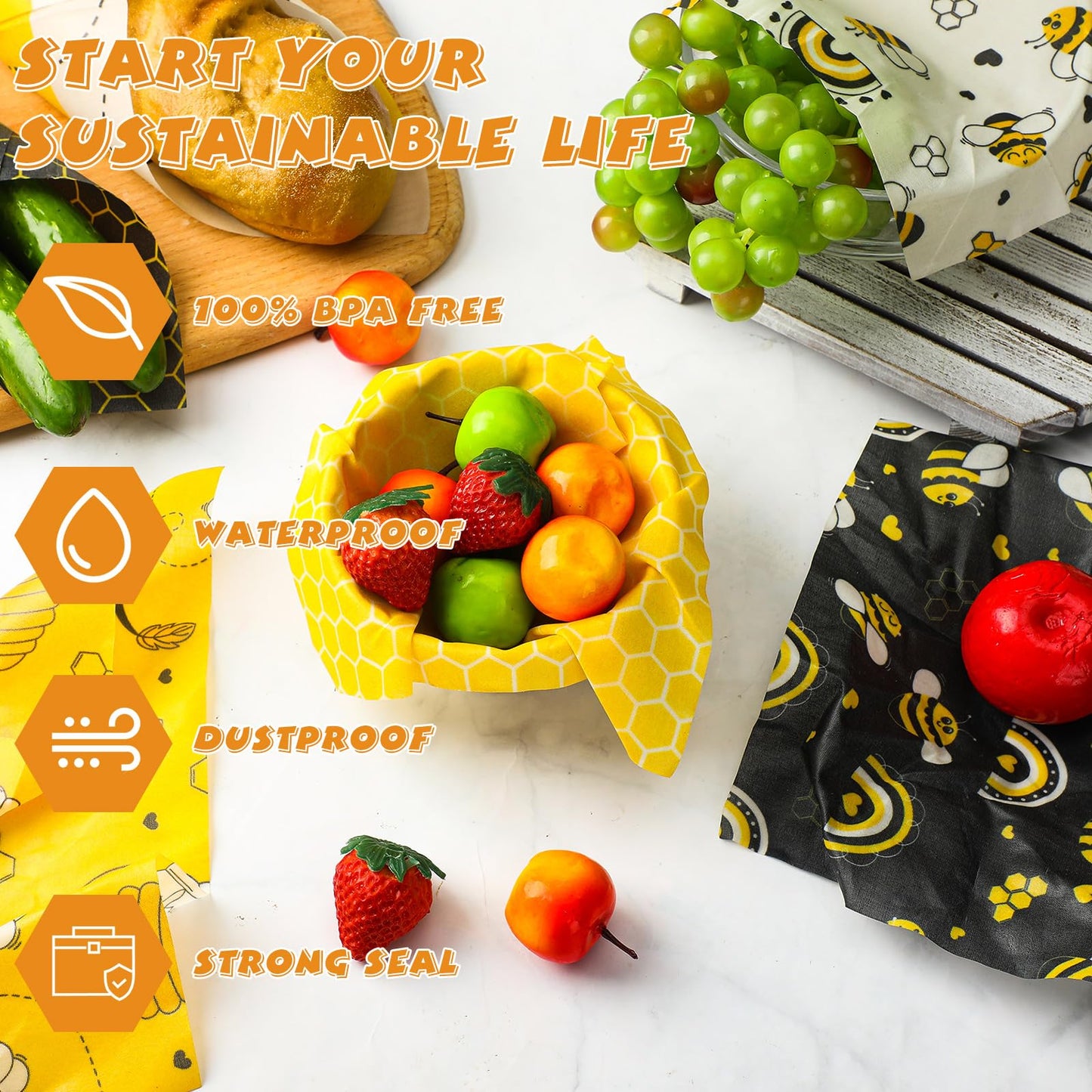 Tranqun 27 Pack Beeswax Wraps for Food Reusable Beeswax Assorted Bread Storage Wrap Fresh Food