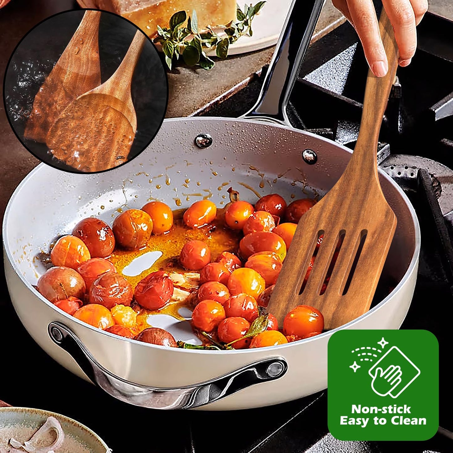 Natural Teak Kitchen 10 PCS. Cooking Utensil Set with Holder