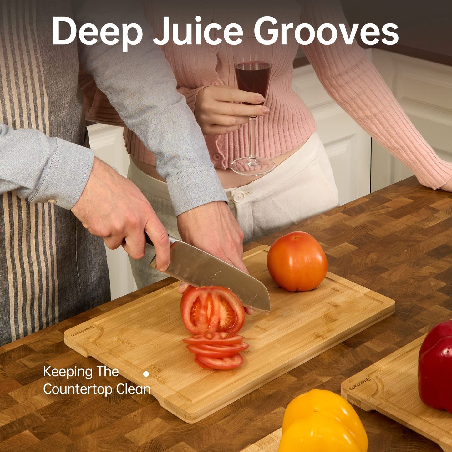 Bamboo Cutting Boards for Kitchen, Wood Cutting Board with Holder,