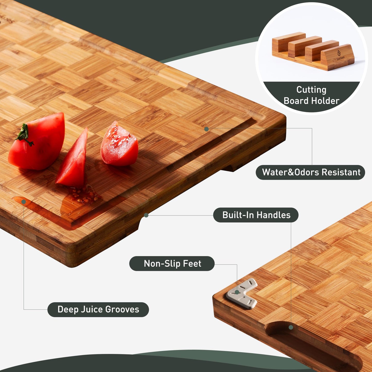 3 Pack Heavy Duty Bamboo Cutting Board Set Non Toxic