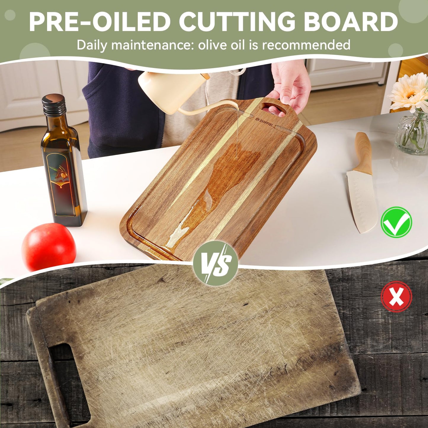 Acacia Wood Cutting Board Set of 3 Size with Holder,