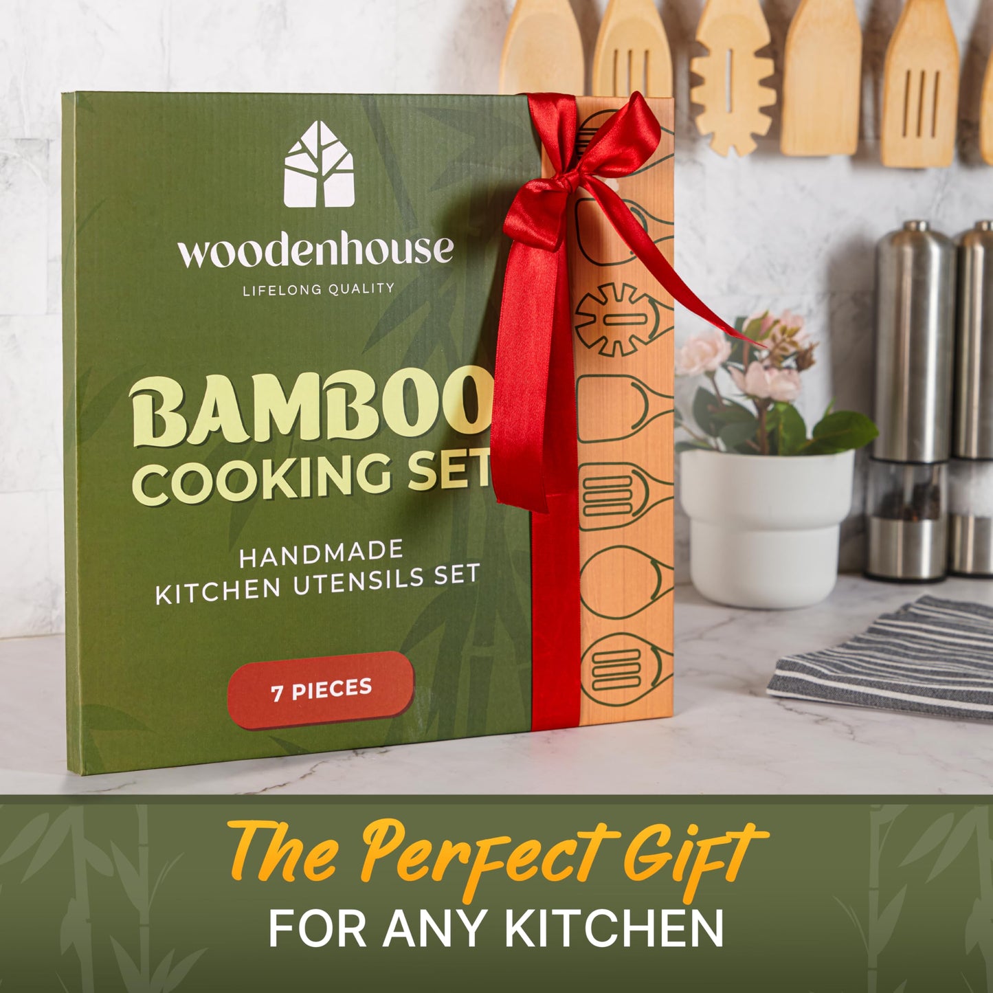 Wooden Utensil Set, Bamboo Utensils – 7 PCs