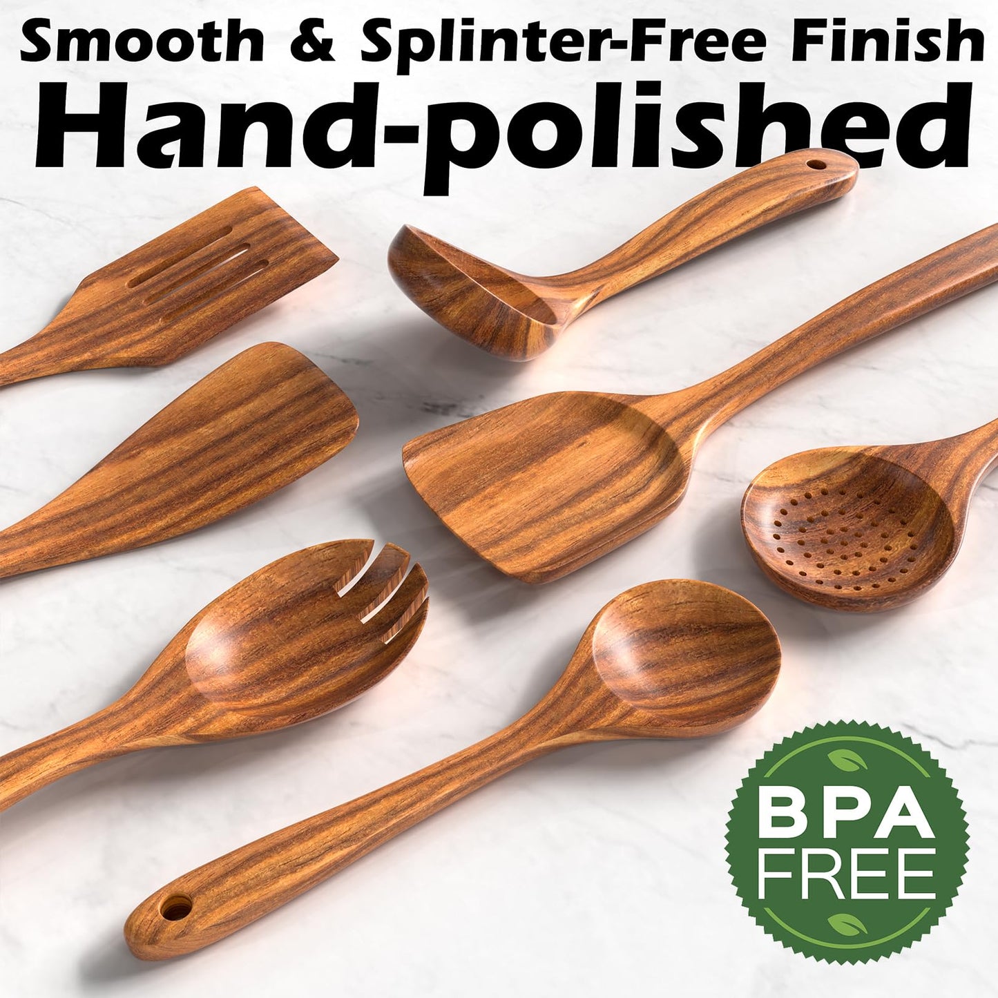 Natural Teak Kitchen 10 PCS. Cooking Utensil Set with Holder