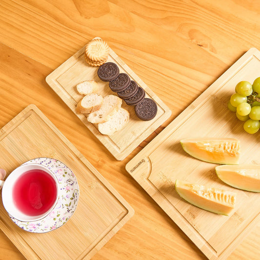 Bamboo Cutting Boards for Kitchen, Wood Cutting Board with Holder,