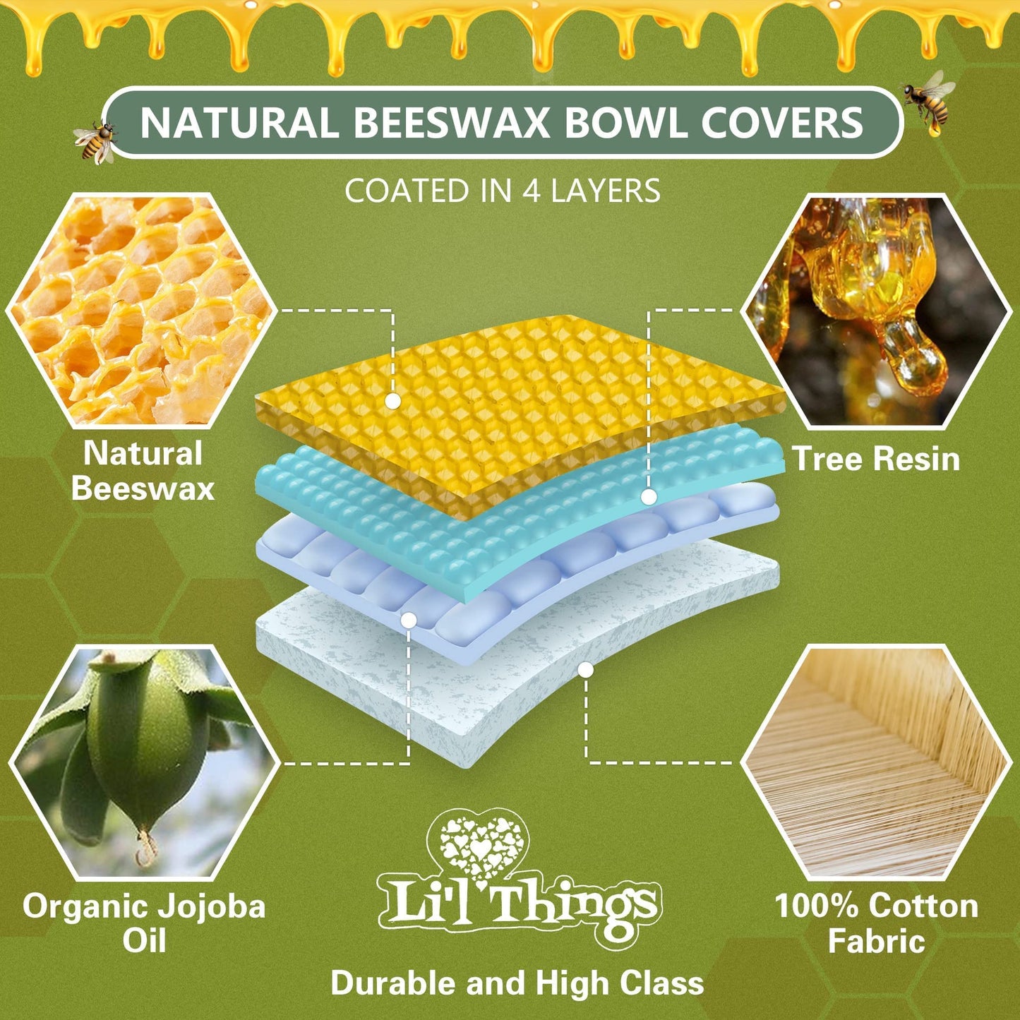 Li'l Things Beeswax Bowl Covers – Reusable Food Wrap Set of 5 | Eco-Friendly, Sustainable, Washable & Breathable Covers