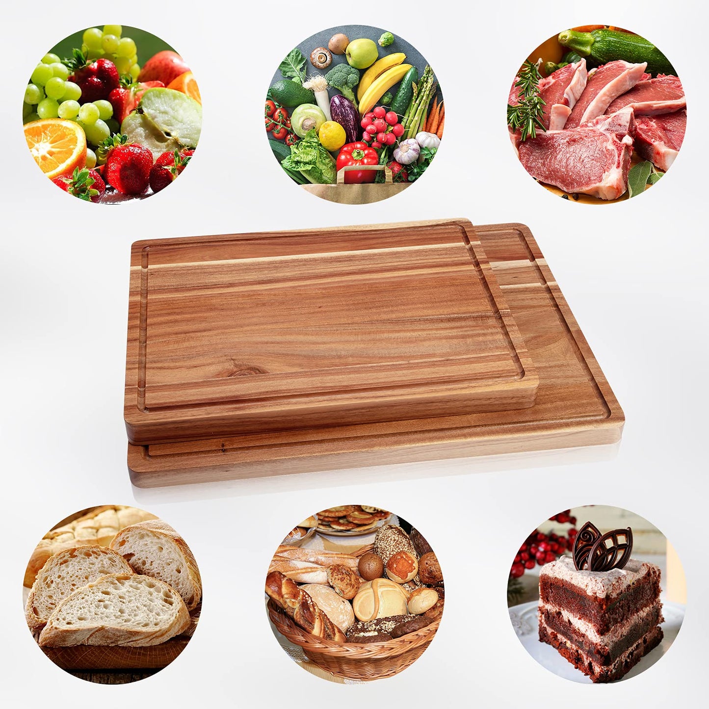Large Acacia Wood Cutting Boards for Kitchen, 24 x 18 Inch