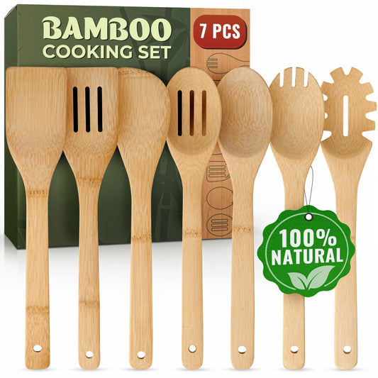 Wooden Utensil Set, Bamboo Utensils – 7 PCs