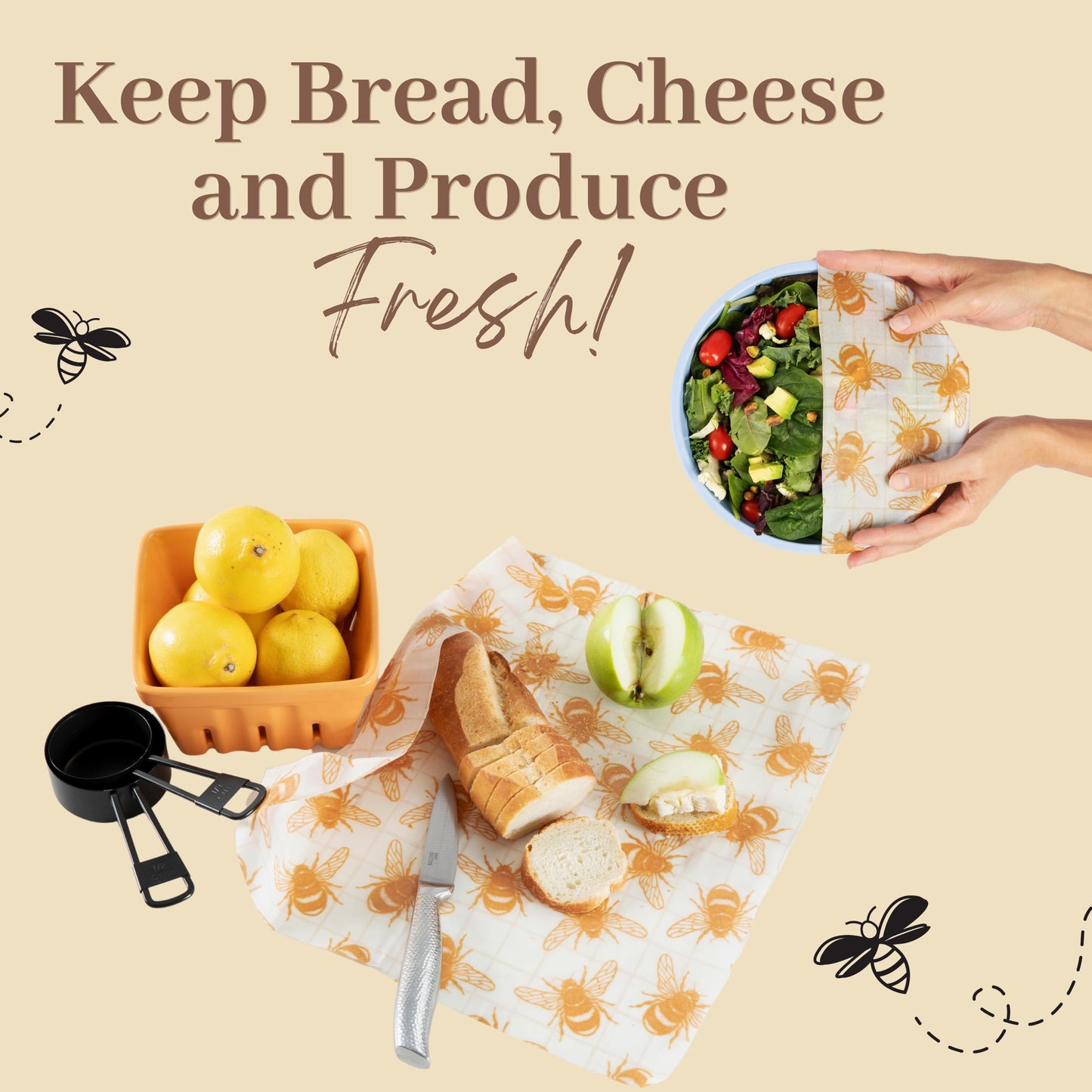 XXL Reusable Beeswax Wraps For Food - 14 x 55 in Roll | Cut to Size Bees Wax Wraps Reusable | Extra Large Beeswax Paper Sheet | Cute Bees Wax Roll for Food Wraps