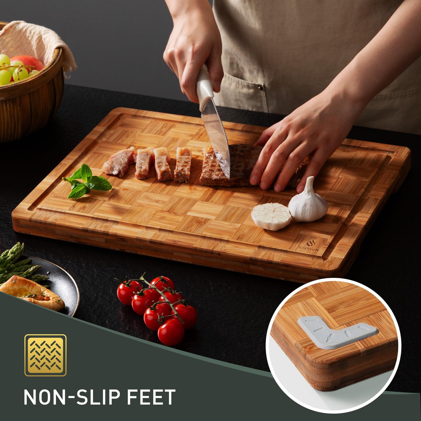 3 Pack Heavy Duty Bamboo Cutting Board Set Non Toxic