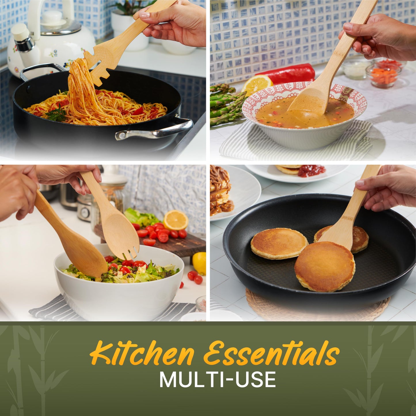 Wooden Utensil Set, Bamboo Utensils – 7 PCs