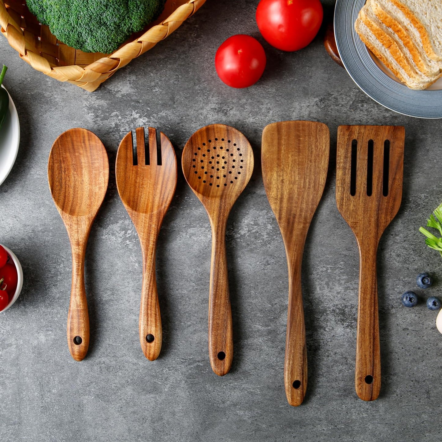 Yhendelion 5 Piece Wooden Spoons for Cooking - Natural Finish Wooden