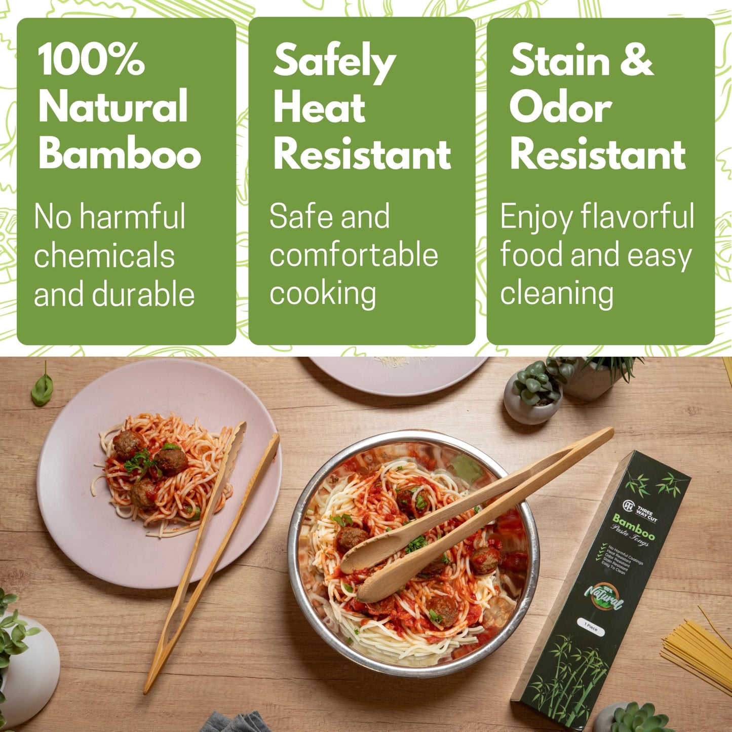 Natural Wooden Tongs For Cooking & Serving Food